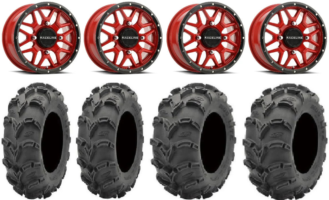 Raceline Krank 14" Red Wheels 28" Mud Lite XL Tires Polaris RZR XP 1000 / PRO XP / Ranger XP 900/1000