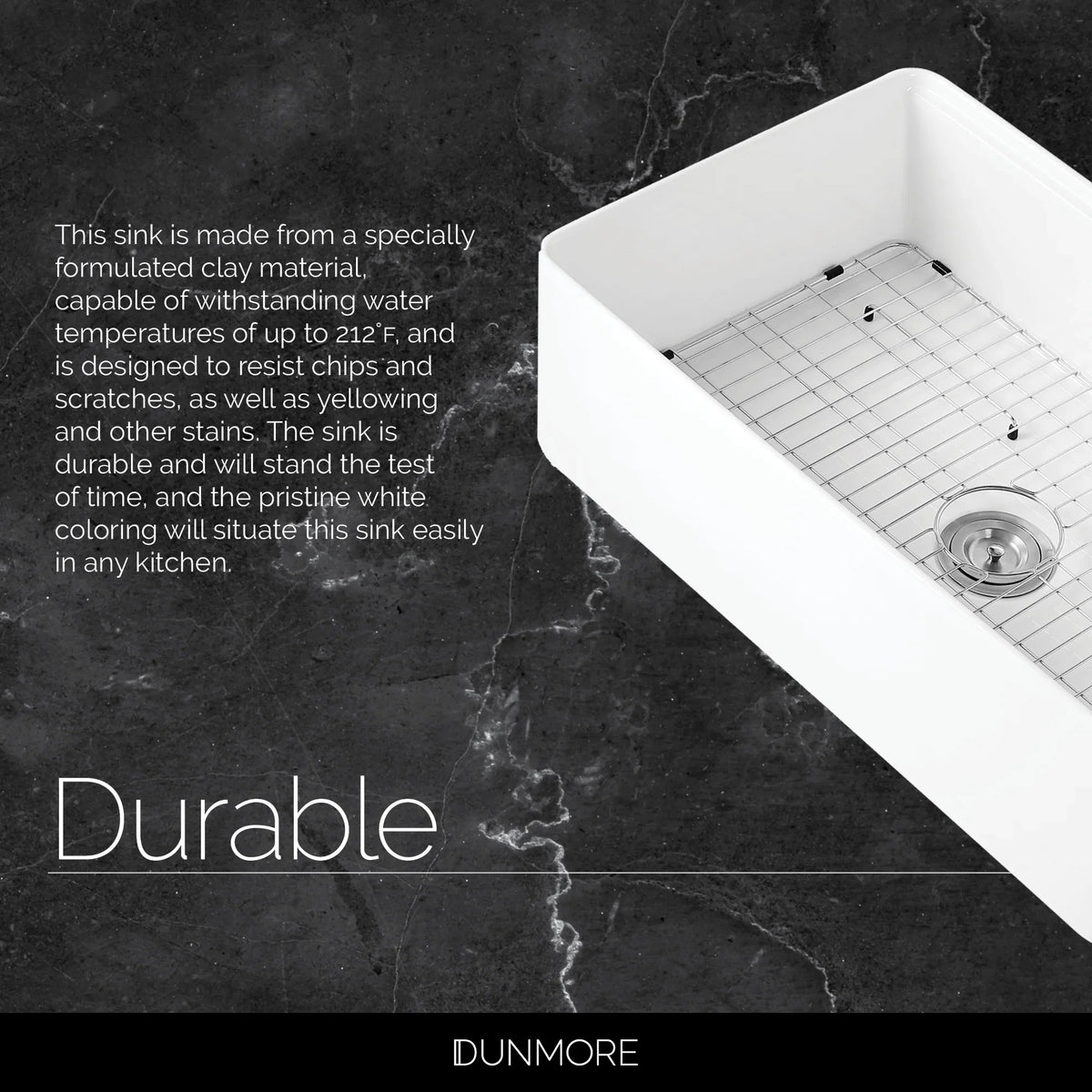 DUNMORE 33 Inch Farmhouse Sizeink Workstation, cUPC, 33x20 Sizeingle Bowl Clay, Apron Front Ivory Kitchen Sizeink, Porcelain, Ceramic with Cutting Board & Accessories