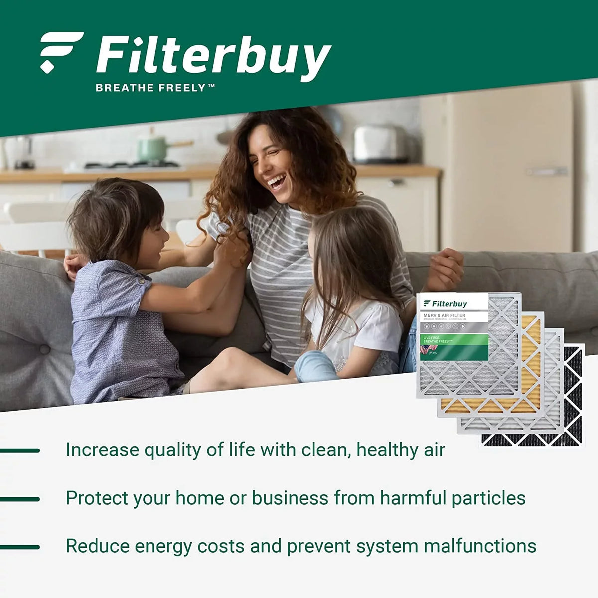 Filterbuy 8x24x1 MERV 8 Pleated HVAC AC Furnace Air Filters (4-Pack)
