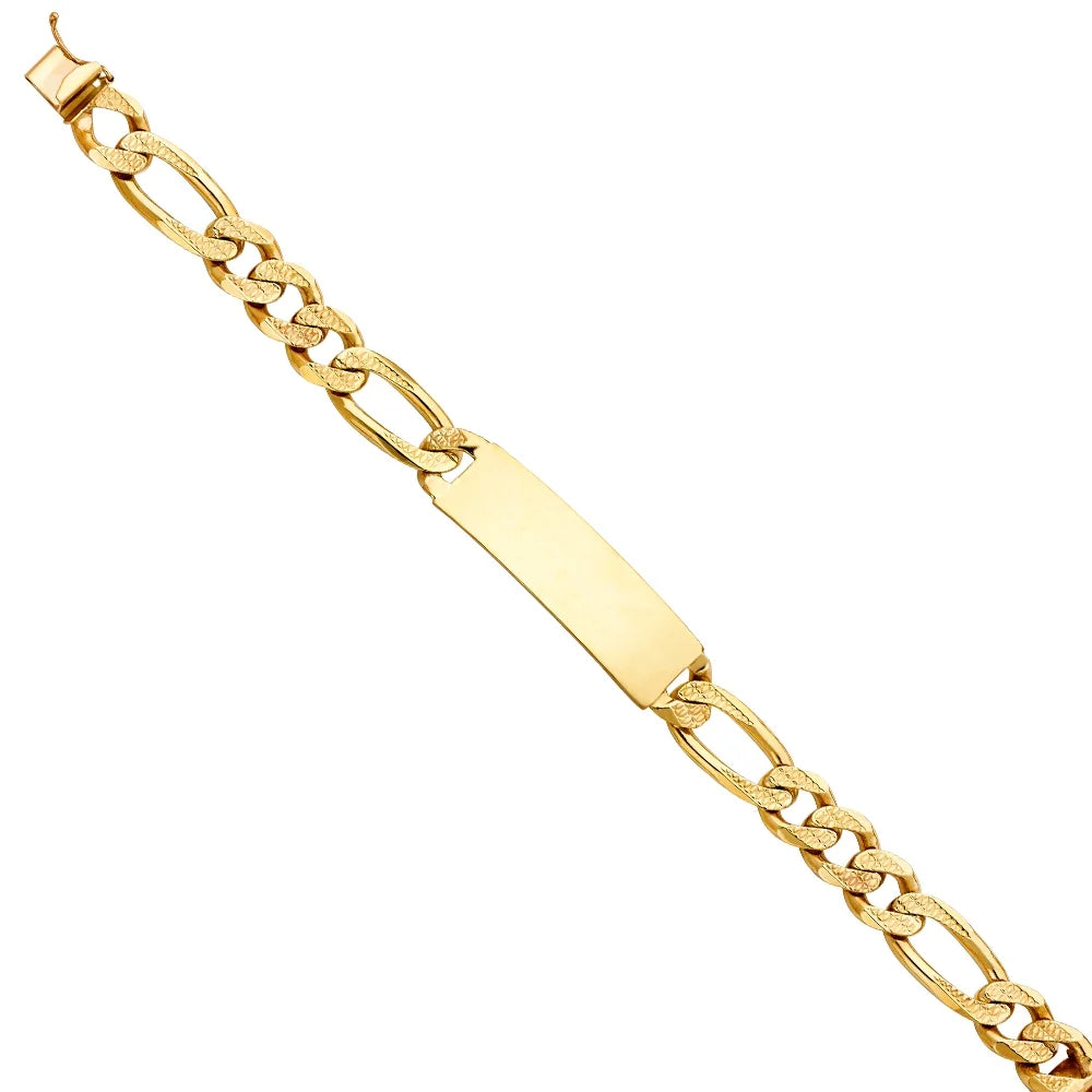 14k Yellow Gold Diamond Cut Figaro Link ID Bracelet - 8.5" | Elegant 14KY Gold Chain Bracelets for Men and Women | Weight 42.5 | Men’s Jewelry for Gift