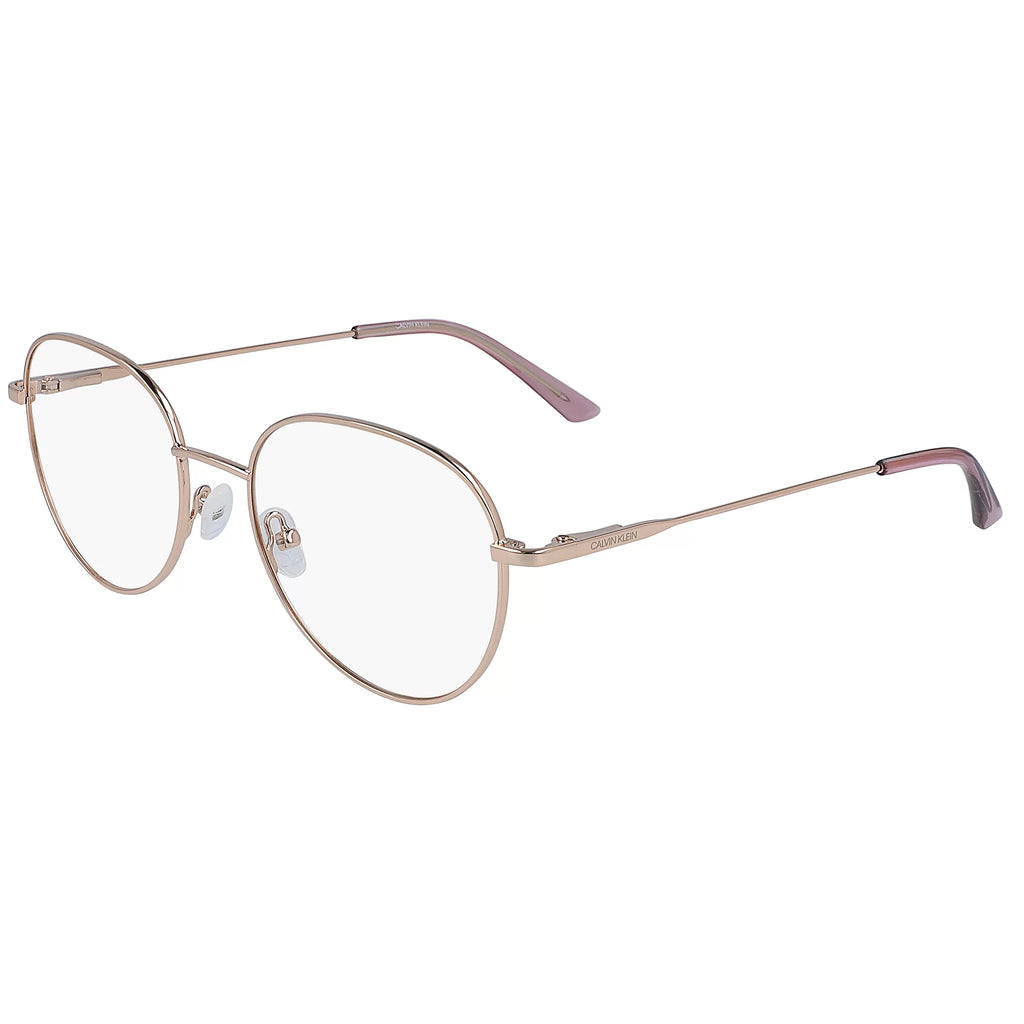 Calvin Klein Women's Round Eyeglasses, CK19130G, Rose Gold, 52-18-140, with Case