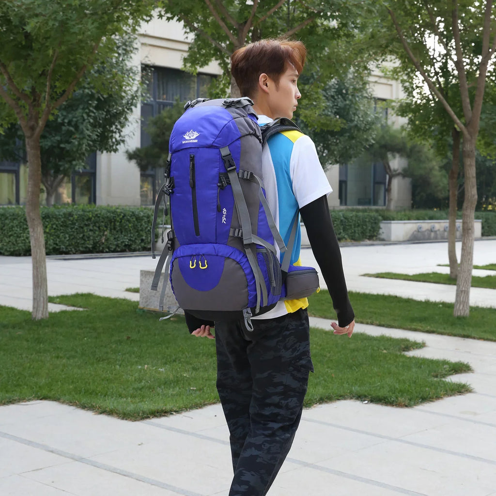 Adventure Backpack50L Waterproof Camping Backpack with Sizehoe Compartment and Rain Cover