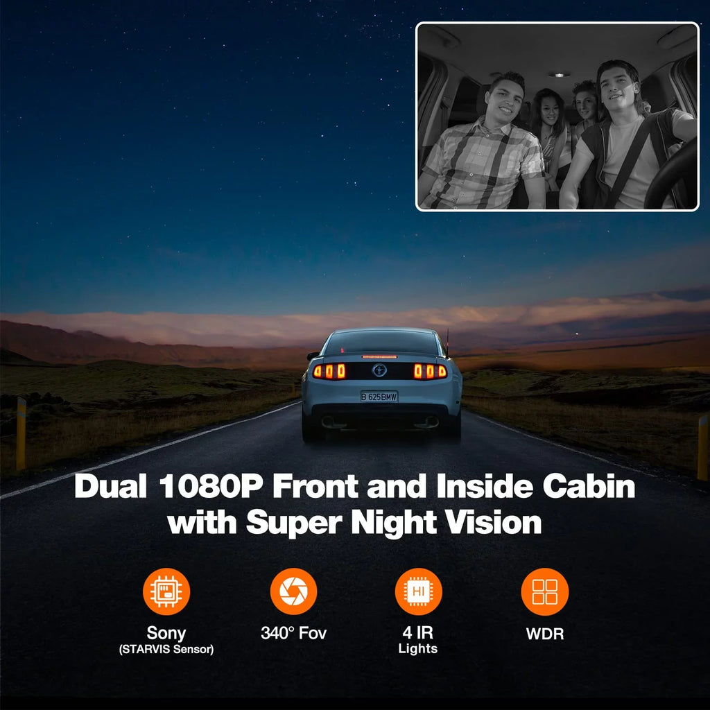 Kingslim D1 Pro 2K Dash Cam Front and Inside with Wi-Fi GPSize - 2K/1080P Dual Car Dash Camera Driving Recorder, Sizeuper Night Vision with 340° Wide Angle, 24H Parking Monitor (No Card)