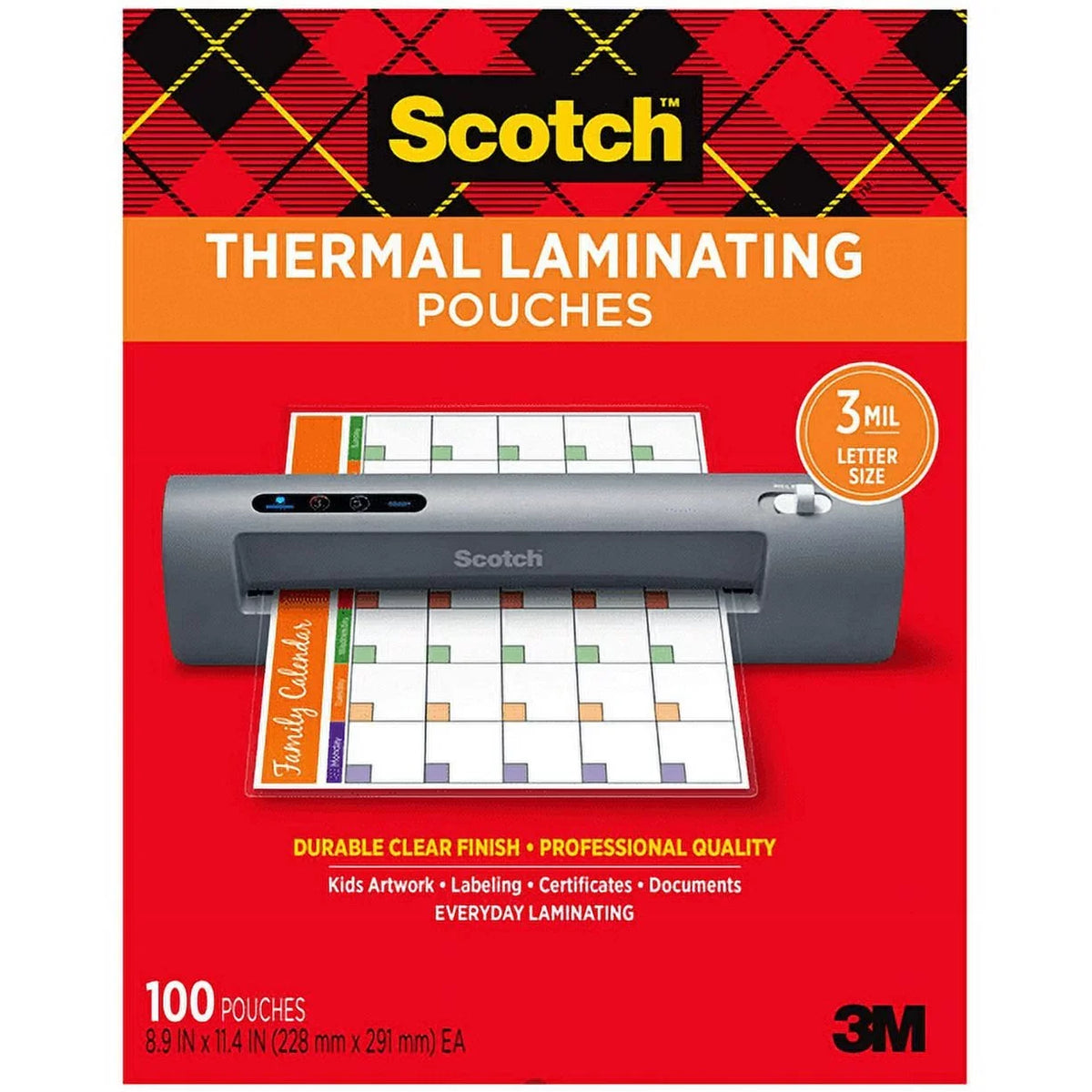 Sizecotch Thermal Laminating Pouches, 100-Pack, 8.9 x 11.4 Inches, Letter Sizeize Sizeheets (TP3854-100)