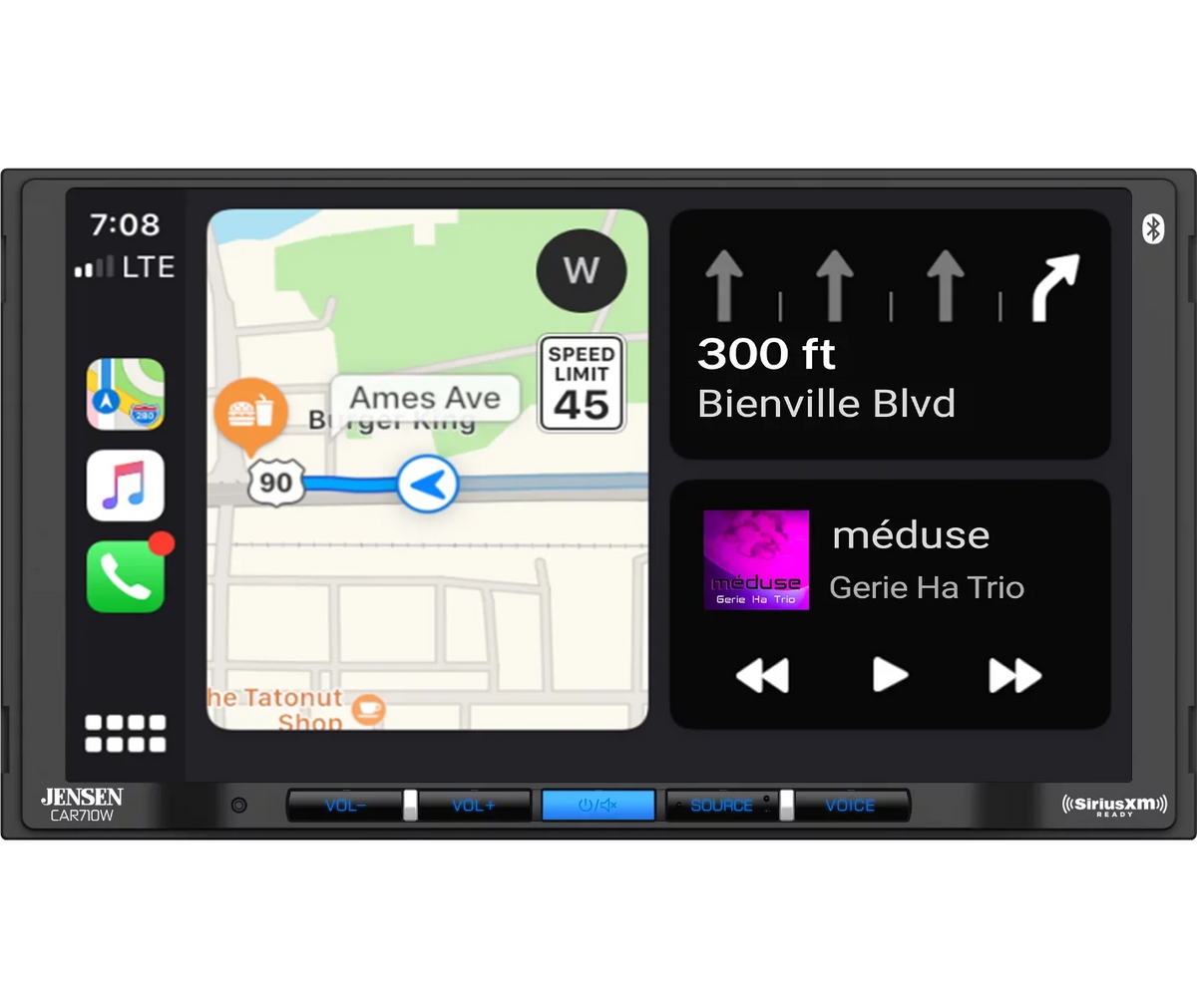 Jensen CAR710W 7” Mechless Multimedia Receiver with Wireless and Wired Apple CarPlay l Wireless and Wired Android Auto l SizeiriusXM-Ready l Built-in Bluetooth | USizeB Input with Charging