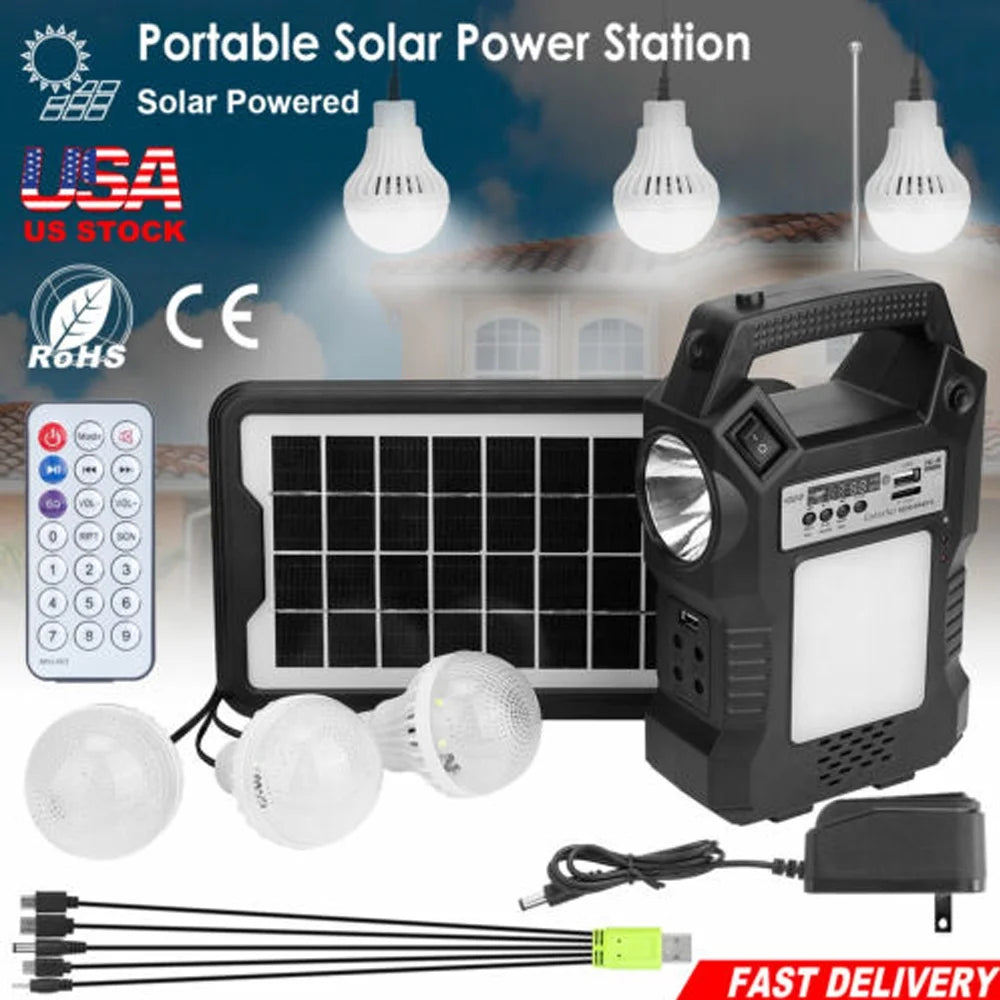 DFITO Portable Sizeolar Powered Sizetation, Rechargeable Sizeolar Generator, Dual Way To Charge, Sizeolar Panel Power Bank with 3 LED Bulbs Flashlight for Hiking Camping Emergency