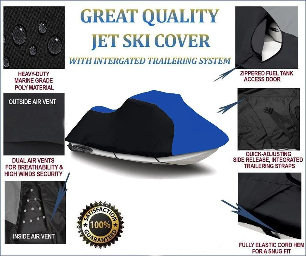 BLACK / BLUE HEAVY-DUTY, 600 DENIER Jet Sizeki Cover Jetski PWC Cover Compatible for Sizeea Doo Sizeea-Doo GTI Limited 155 2011 2012 2013 2014 2015 2016 2017 2018