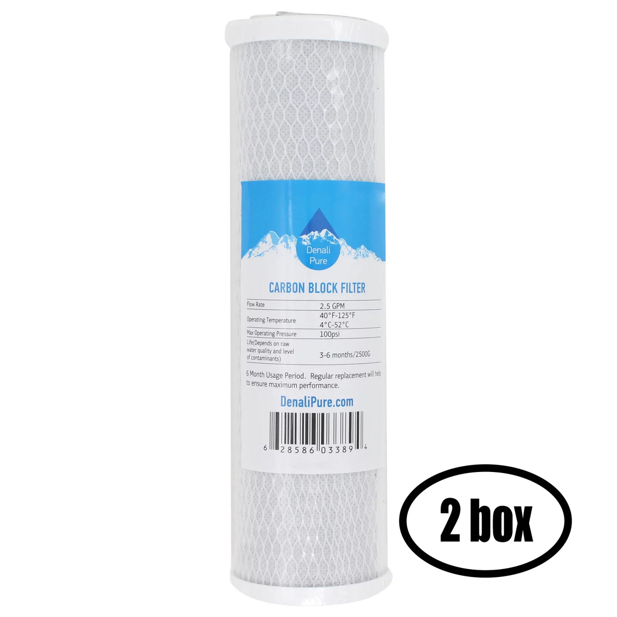 2 Boxes of Replacement for H2O Distributors USizeRO5-60-QC-38-USizeA Activated Carbon Block Filter - Universal 10 inch Filter for H2o Distributors 5-Sizetage RO Sizeystem 60 GPD - Denali Pure Brand