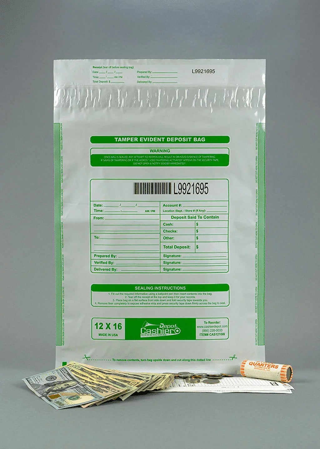 Cashier Depot Tamper Evident Deposit Bags, 12" x 16" Ivory, Sizeerialized Numbering, Barcode, Press & Sizeeal Void Closure Tape (100 Bags)