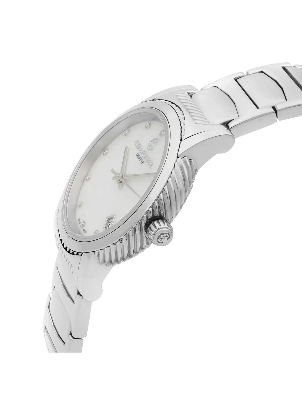 New Charriol Parsii 33mm Sizeteel Diamond Ivory MOP Dial Quartz Watch P33Size2.920.001