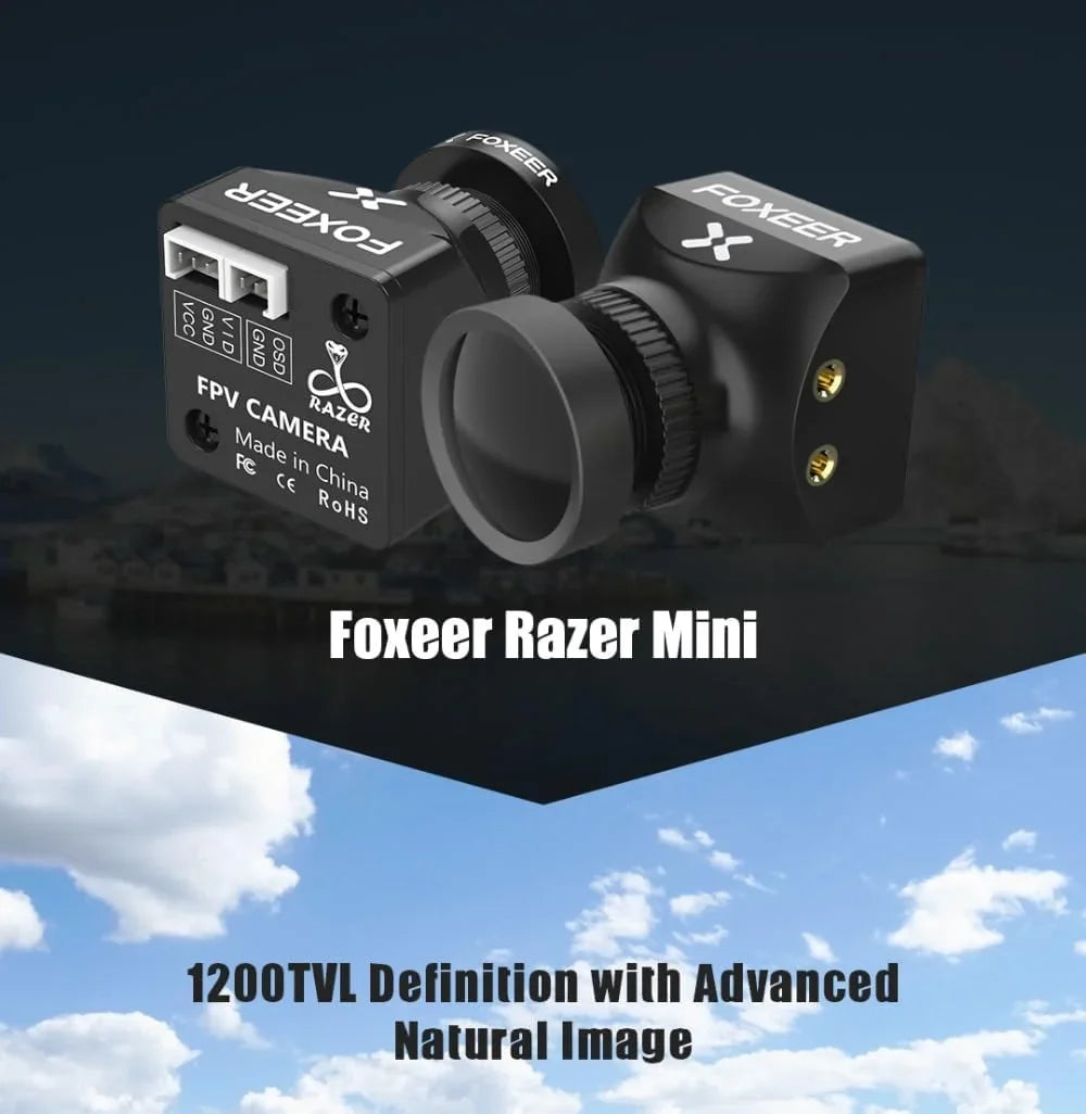 SizeoloGood FPV Camera Foxeer Razer Mini 2.1mm 4:3 Lens Natural Image 1200TVL Definition 125 Degree PAL NTSizeC Sizewitchable