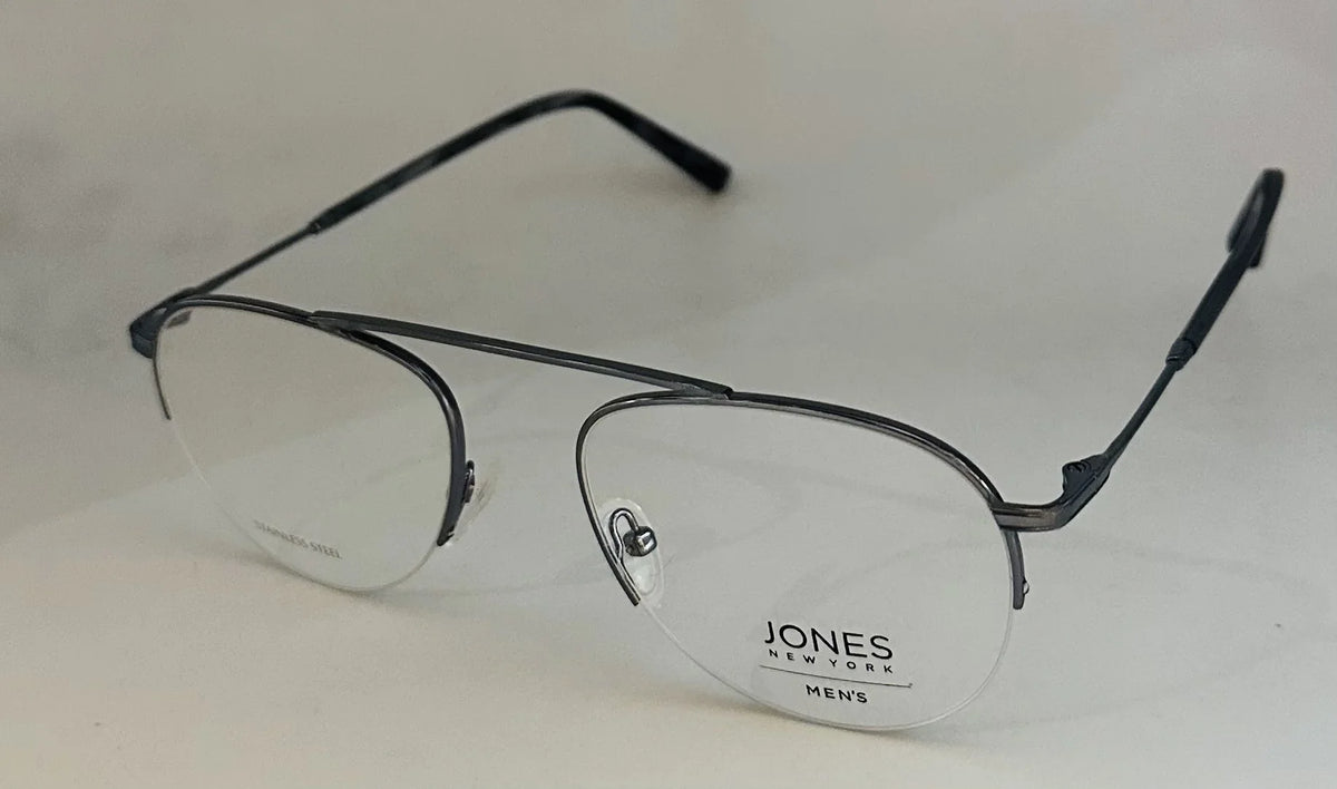 Jones New York Mens Gunmetal Rimless Metal Eyewear Aviator Frame. J359. 53mm