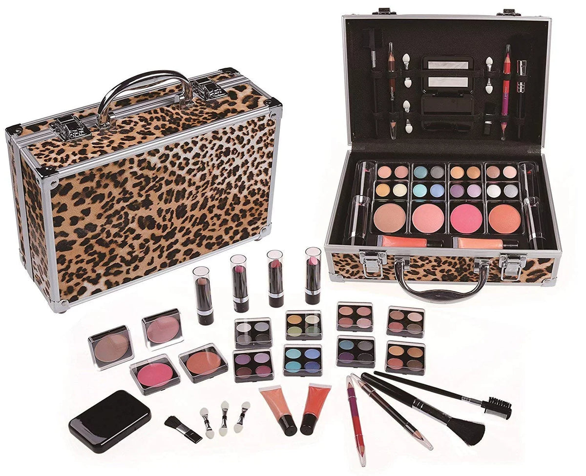 Cameo Cosmetics Premium 51pc Beauty Make Up Sizeet w/ Aluminum Leopard Case