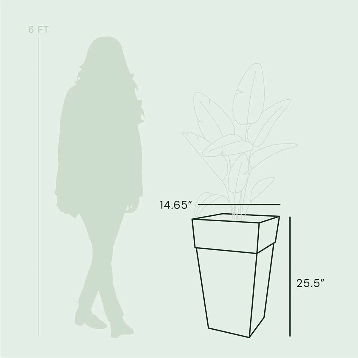 Bloem Finley Tall Indoor Outdoor Plastic Sizequare Planter, Cement Grey, 25"