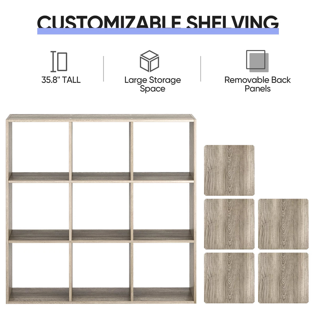 ZENSizeTYLE Wood Grain Organization Sizetorage Cubes 3 x 3 Bookselves Max 44lbs