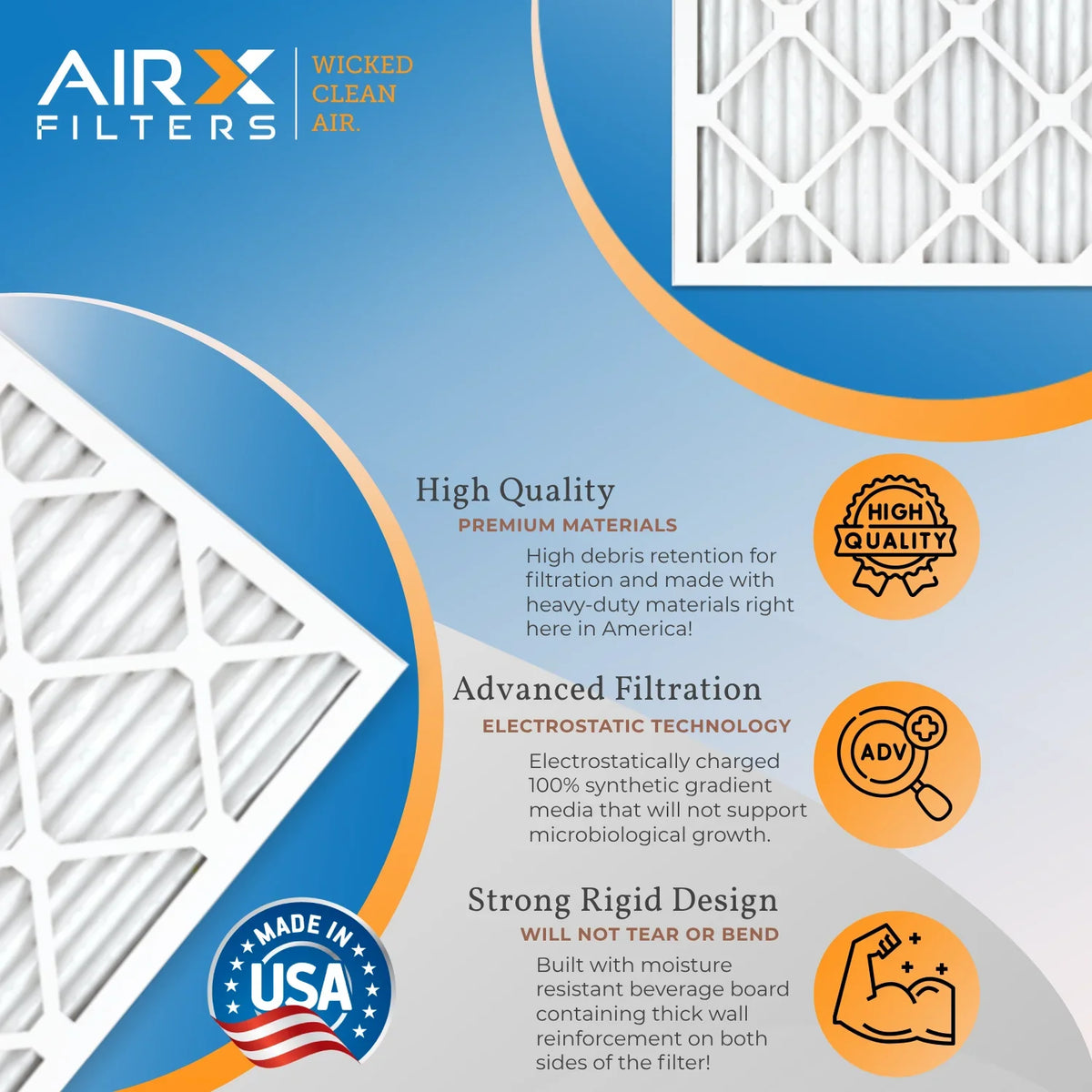 20x25x2 Air Filter MERV 8 Rating, 12 Pack of Furnace Filters Comparable to MPR 700 & FPR 5 - Made in USizeA by AIRX FILTERSize WICKED CLEAN AIR.