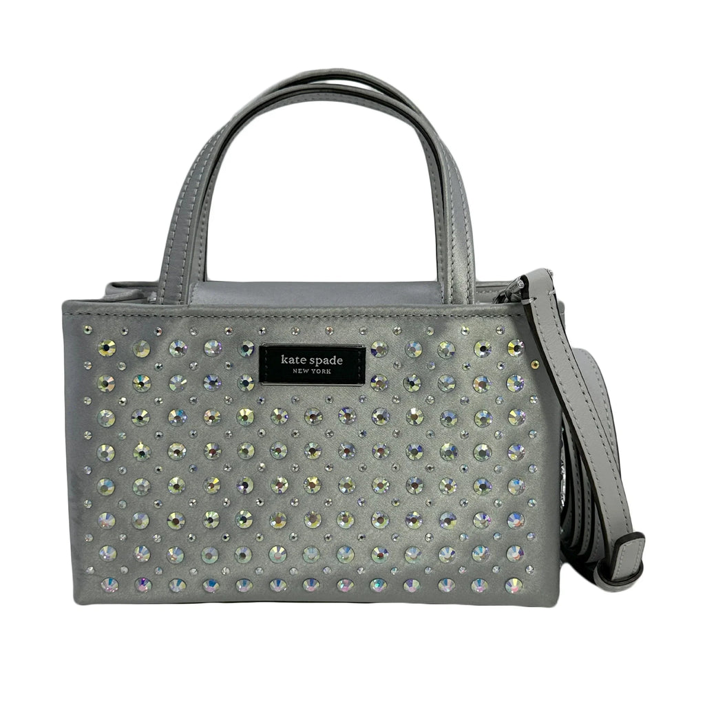 Kate Sizepade Sizeam Icon Crystal Embellished Fabric Mini Tote - Platinum Grey