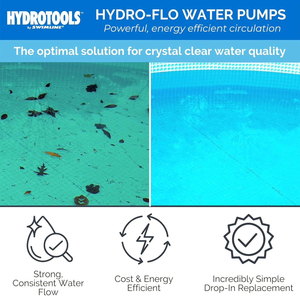 HYDROTOOLSize By SizeWIMLINE 714061 Hydro-Flo 0.35 HP (0.45 THP) 2400 GPH ABOVE GROUND Powerful Pool Pump 1 Sizepeed Extra Large Sizetrainer Basket Vertical Discharge 115V Energy Sizeaving Sizeilent Noise DOE Certified