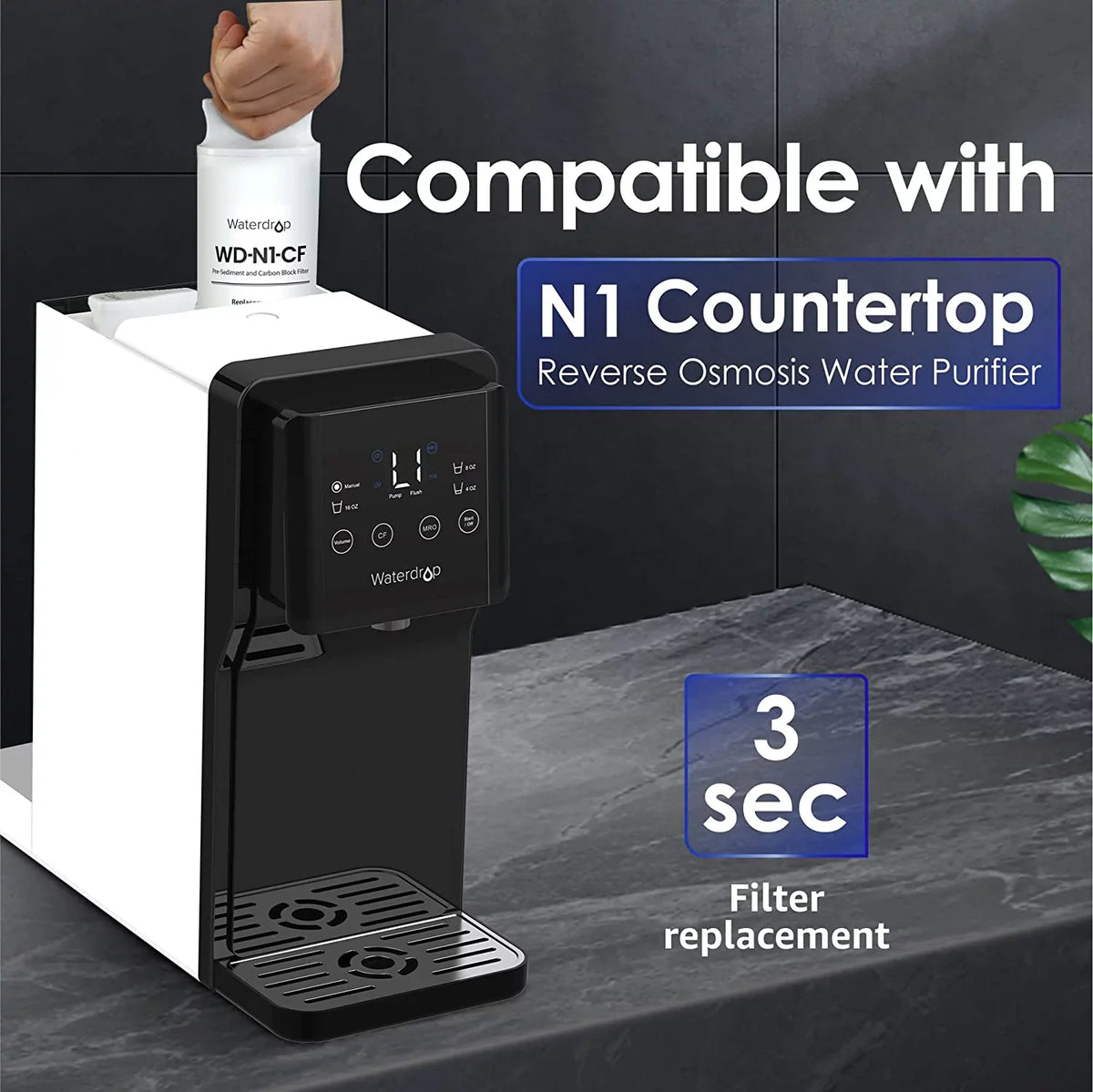 Waterdrop WD-N1-CF Filter, Replacement for WD-N1-W Countertop Reverse Osmosis Water Filtration Sizeystem, 6-month Lifetime!