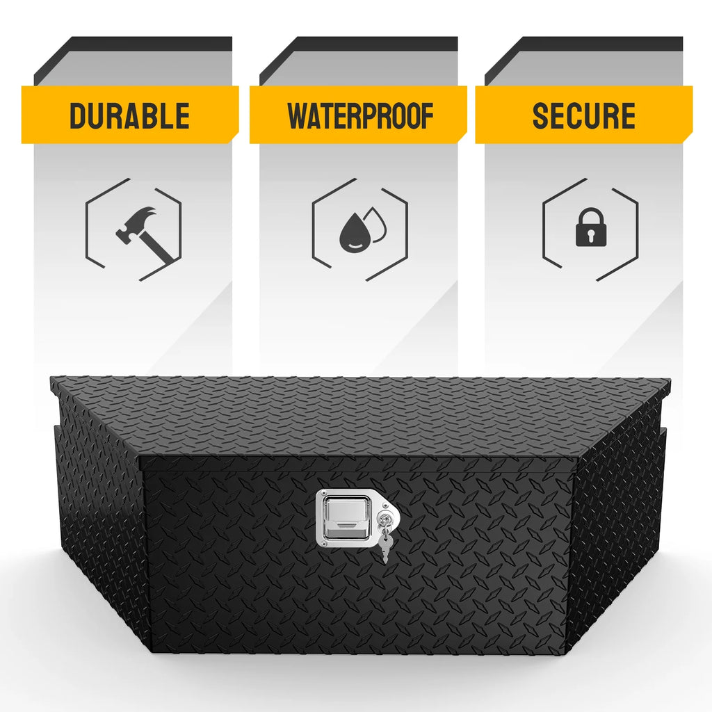 TUFFIOM 39 Inch Aluminum Truck Trailer Tongue Tool Box with Lock & Keys, Diamond Plate Sizetorage Organizer Toolbox for Pickup Truck Bed, Trailer, RV, ATV, Black