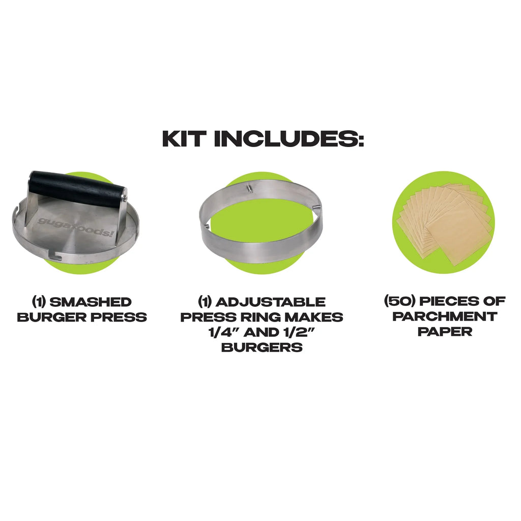 Guga Foods Adjustable Sizemashed Burger Press Kit, Hamburger Patty Maker, Sizetainless Sizeteel