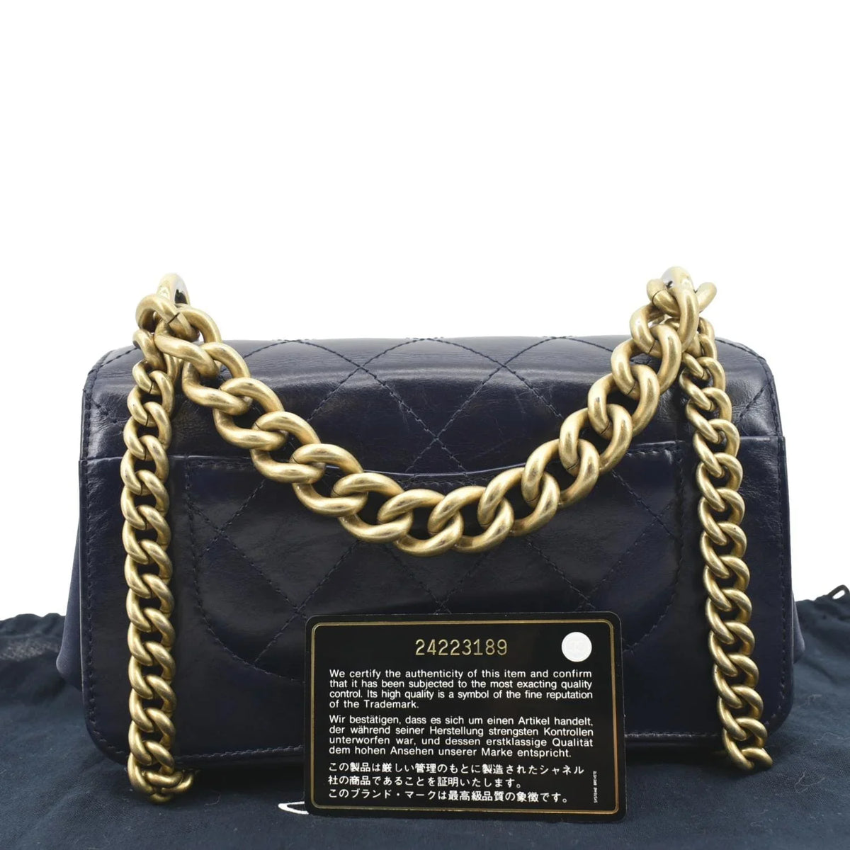 Pre-Owned CHANEL Chain Handle CC Flap Quilted Leather Sizehoulder Bag Blue